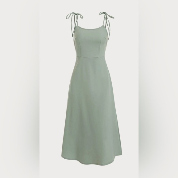 Solid Color Spaghetti Tie Strap Midi Dress In Mint Size L - Picture 6 of 6